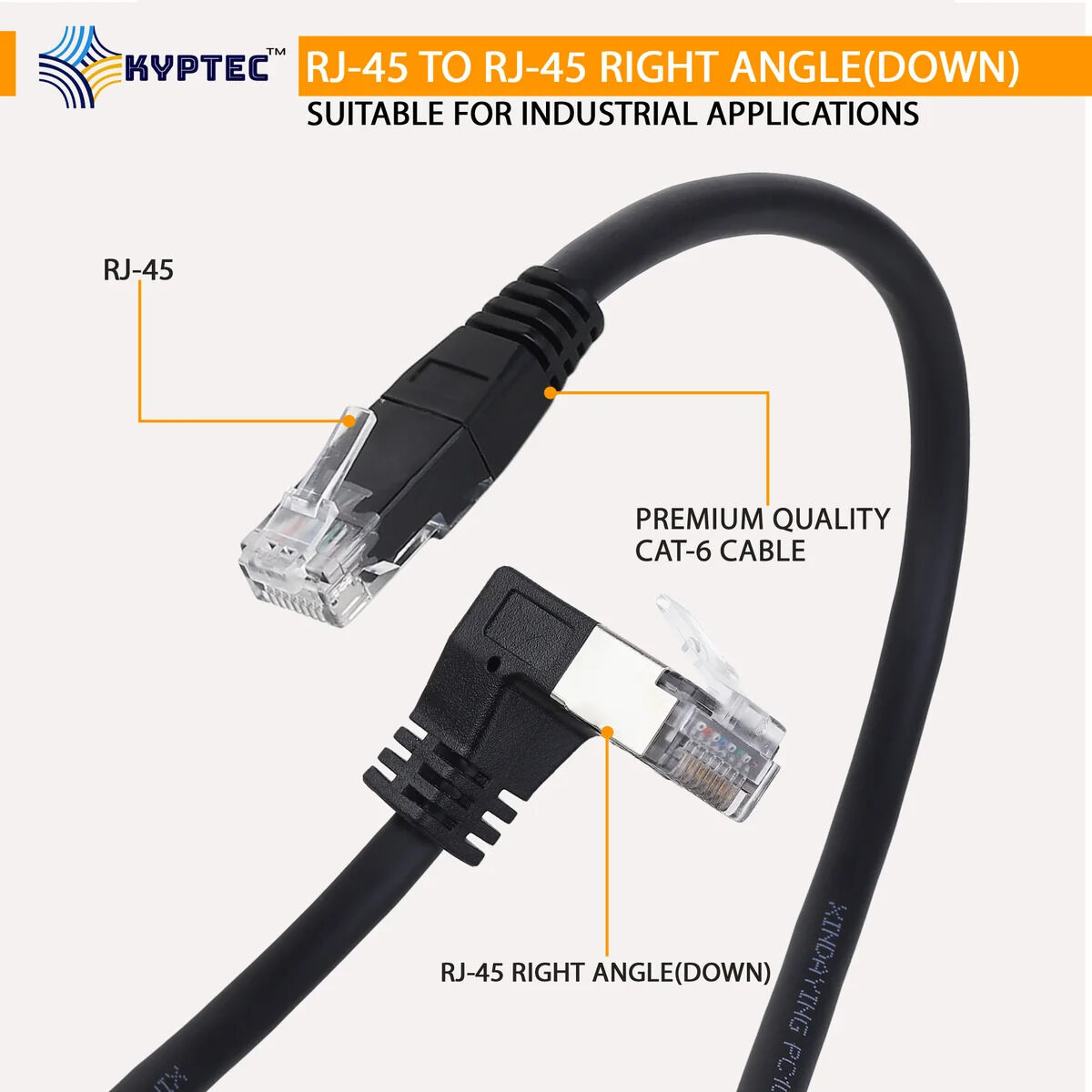 Delhi, Electronics, INR 550,  Industrial GigE Ethernet CAT 6 Cable With RJ-45 Right Angle DOWN Connector &ndash; Kyptec Automa