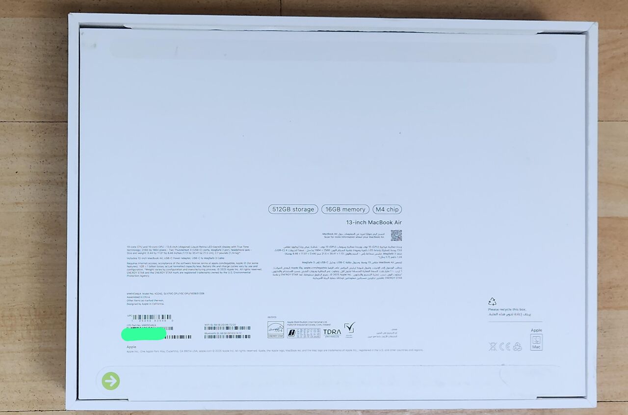Riyadh, Computers, SAR 4399,  MacBook Air M4 13&rdquo; CPU: 10CORE 2025 RAM:16GB SSD 512GB GPU:10CORE BC:5(100%)