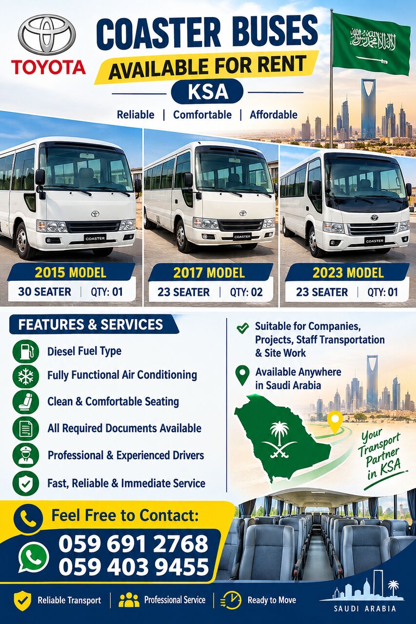 Jubail, Passenger Transport, TOYOTA COASTER BUSES AVAILABLE FOR RENT – KSA 🇸🇦