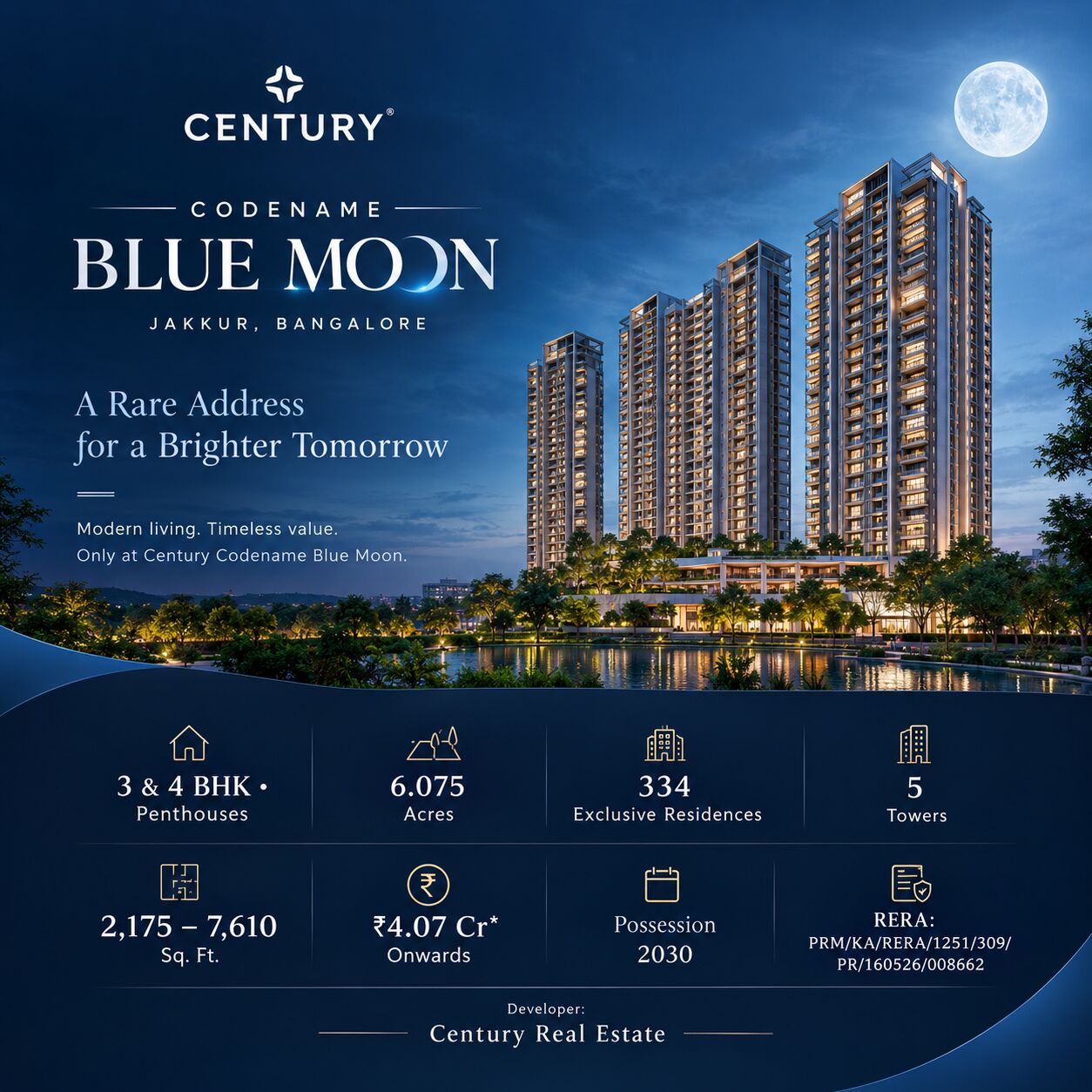 Bangalore, Apartments, Flats, Houses & Villas, INR 10000000/month,  2 BR,  1850 Sq. Meter,  Century Codename Blue Moon 4 BHK: Price, Size & Floor Plan