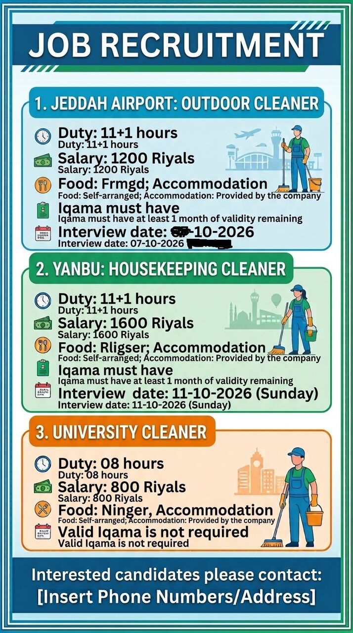 Madinah, Jobs, Housekeeping / হাউসকিপিং (Yanbo)