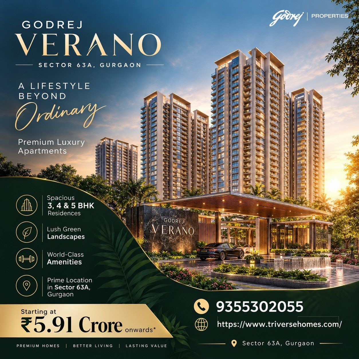Gurgaon, Real Estate For Sale, INR 59100000,  3 BR,  2150 Sq. Feet,  Godrej Verano Sector 63A Luxury Residences