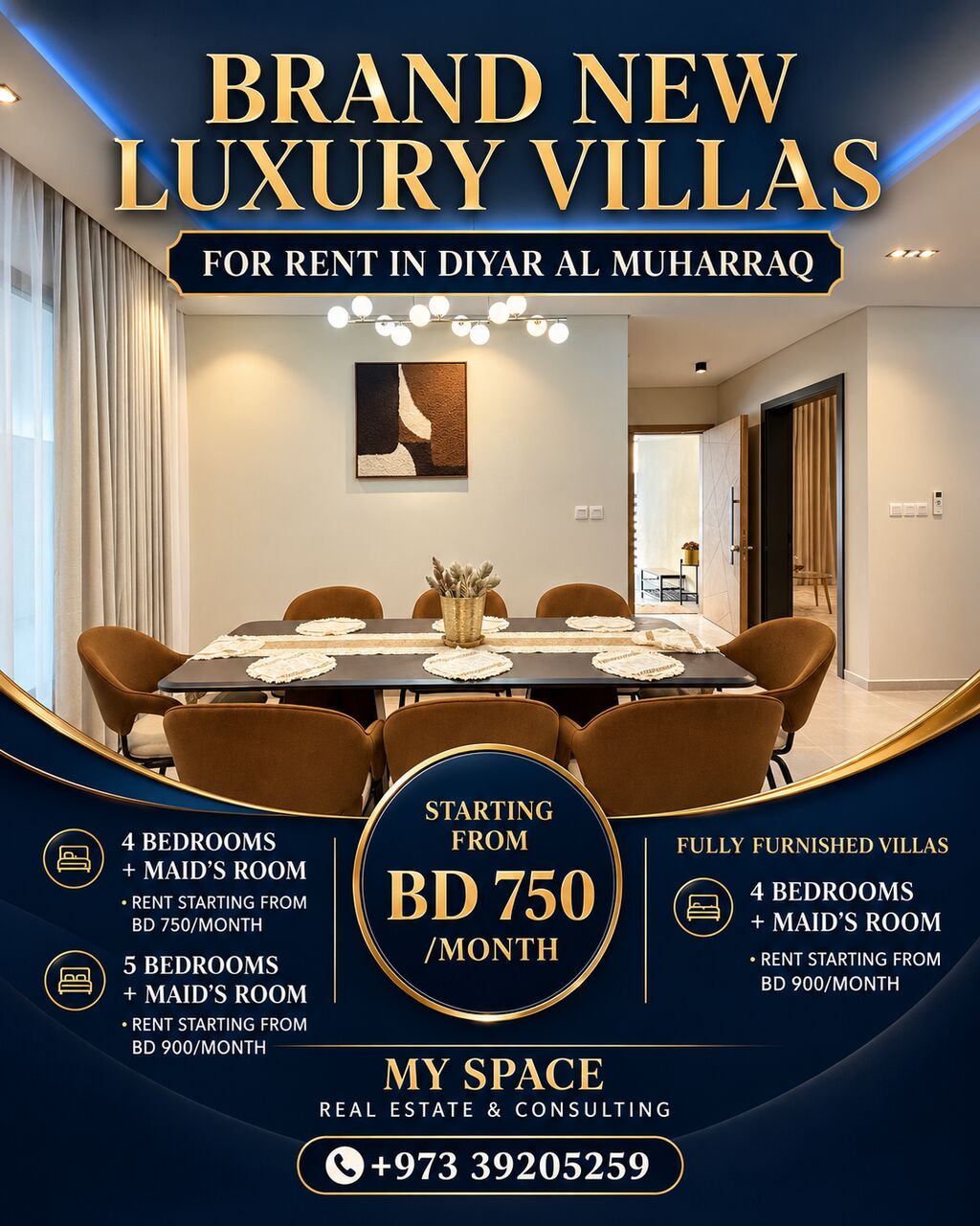 Manama, Villas, BHD 750,  BRAND NEW SEMIFURNISHED LUXURY VILLAS FOR RENT IN DIYAR AL MUHARRAQ