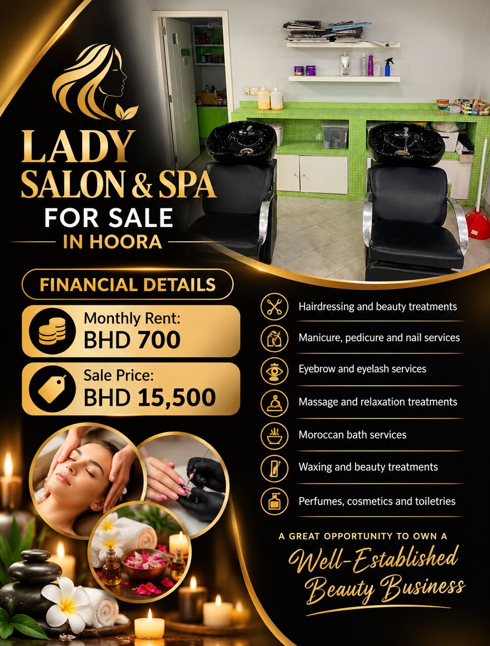 Hoora, Shops, BHD 15500,  LADY SALON & SPA FOR SALE IN HOORA | FULLY FITTED | ACTIVE CR
