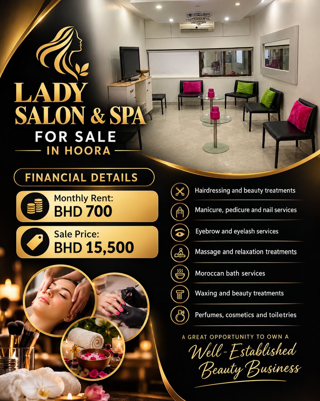 Hoora, Shops, BHD 15500,  LADY SALON & SPA FOR SALE IN HOORA | FULLY FITTED | ACTIVE CR