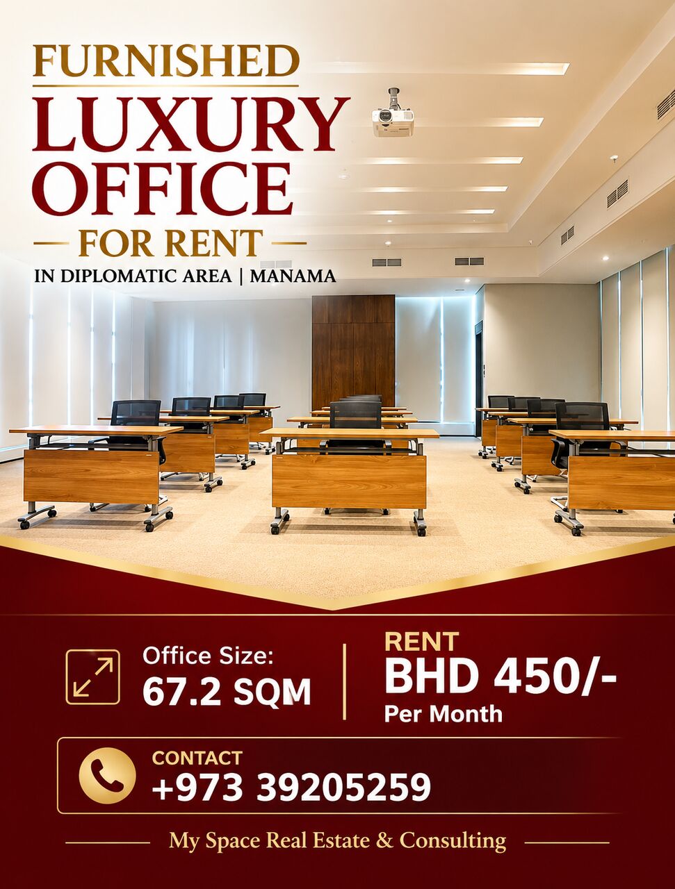 Diplomatic Area, Offices, BHD 450,  67 Sq. Meter,  FURNISHED LUXURY OFFICE FOR RENT IN DIPLOMATIC AREA | MANAMA
