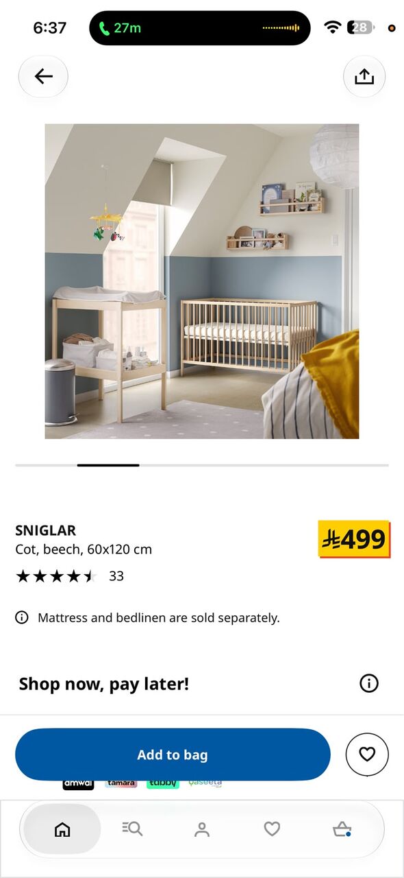 Al Jazirah, Furniture, SAR 350,  IKEA Baby Cot (SNIGLAR)