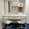 SAR 650,  White & Gold Vanity Desk Set With 2 Chairs And Crazy Cart For Sale