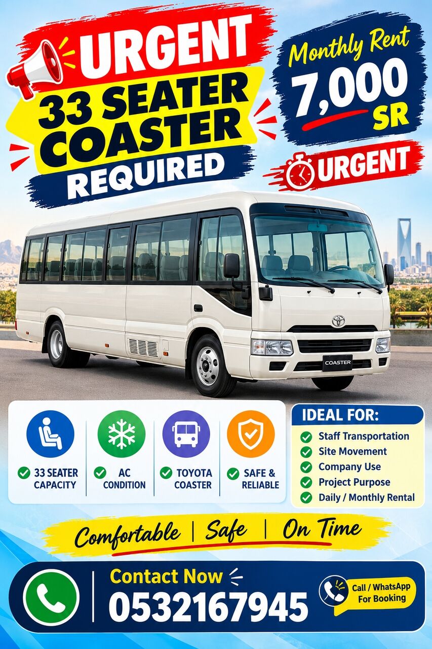 Riyadh, Jobs, 🚨 URGENT REQUIREMENT: 33-SEATER COASTER BUS 🚍  📍 Location: Riyadh, Saudi Arabia 💰 Mont