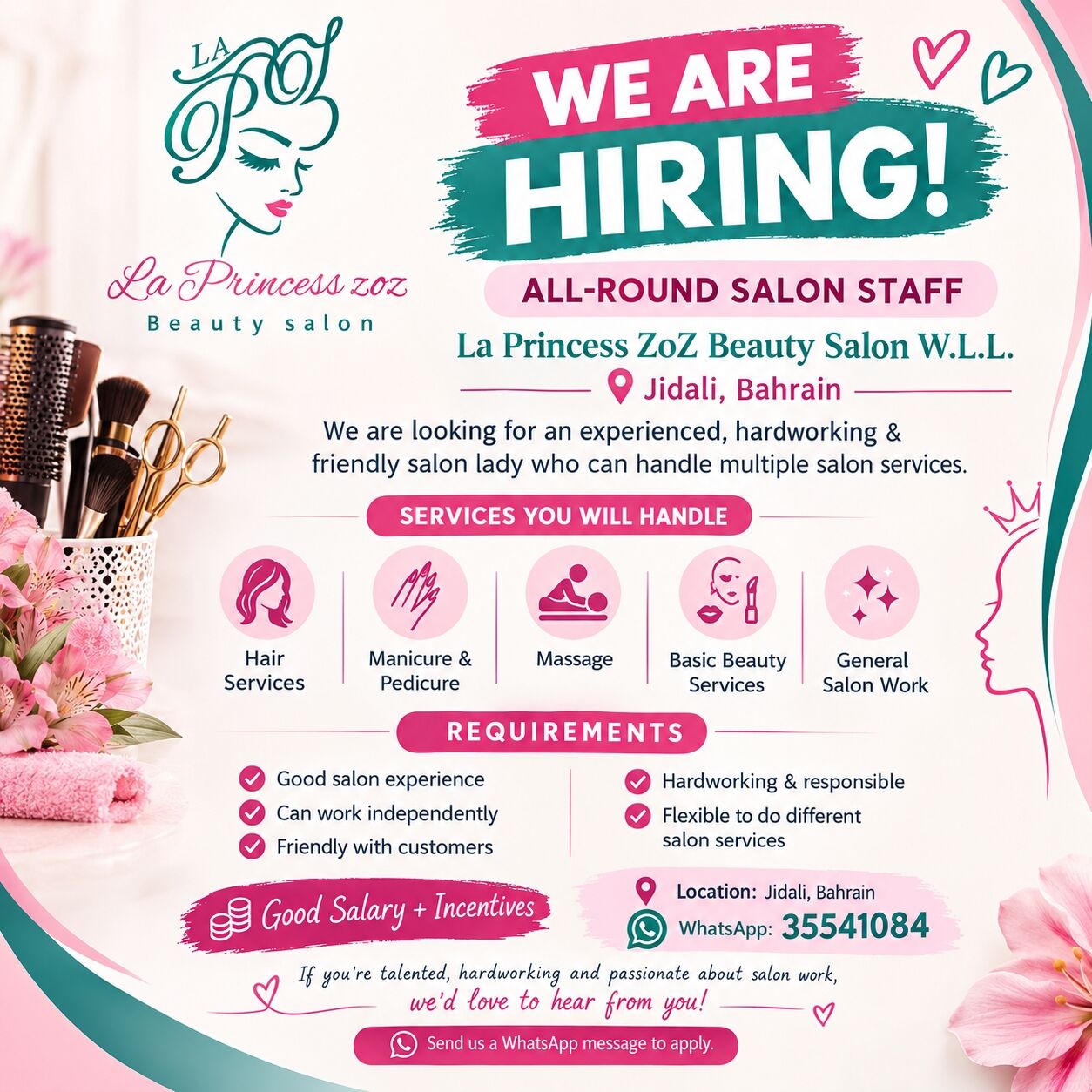 Jid Ali, Jobs, All-round Staff For Ladies Salon Urgent