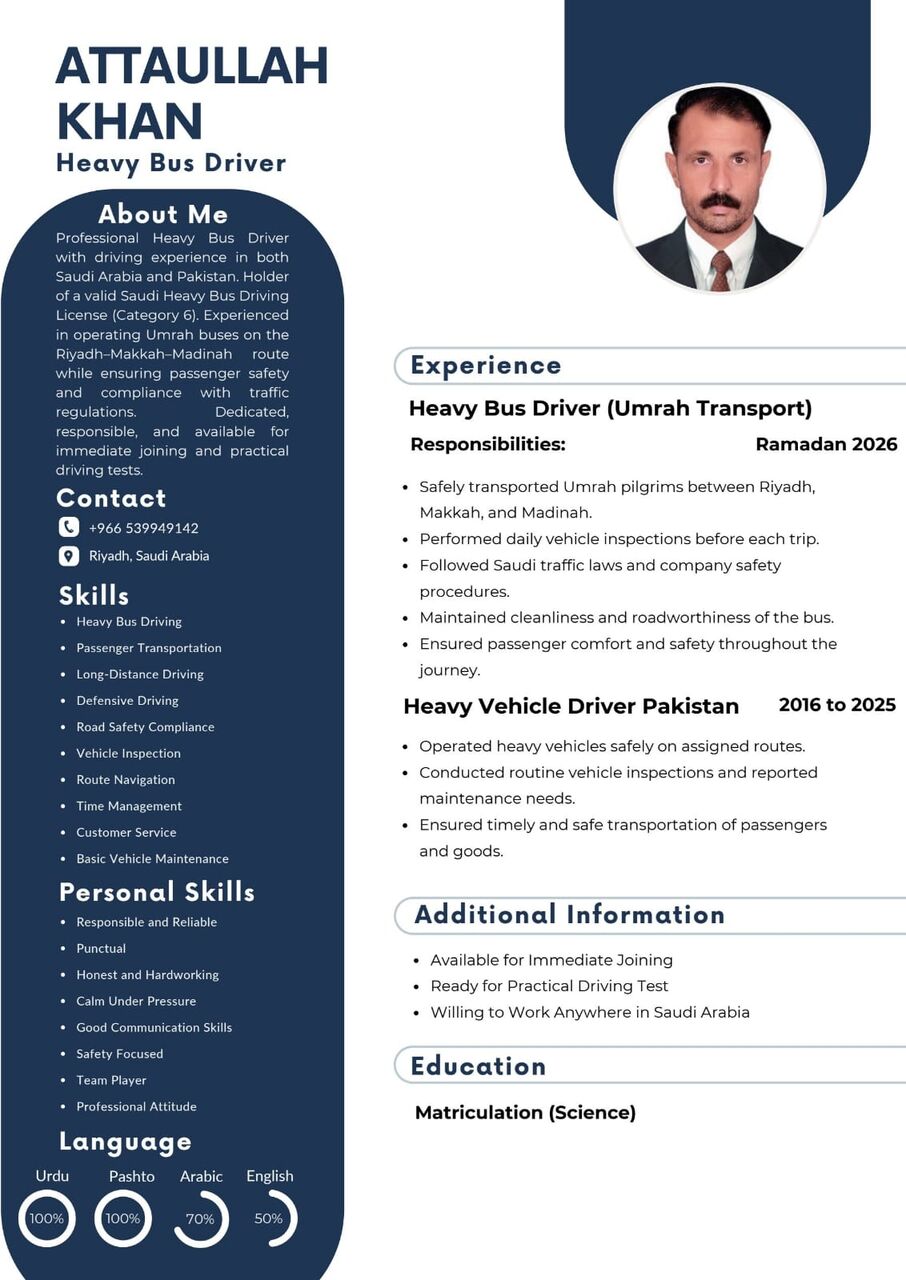 Riyadh, Job Seekers, Heavy Bus Driver