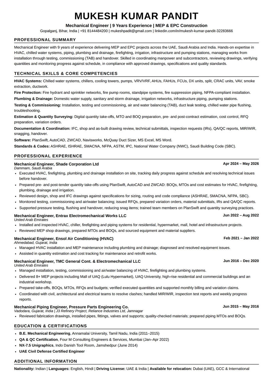 Dammam, Job Seekers, Open To Work Mechanical Engineer | HVAC Engineer Position