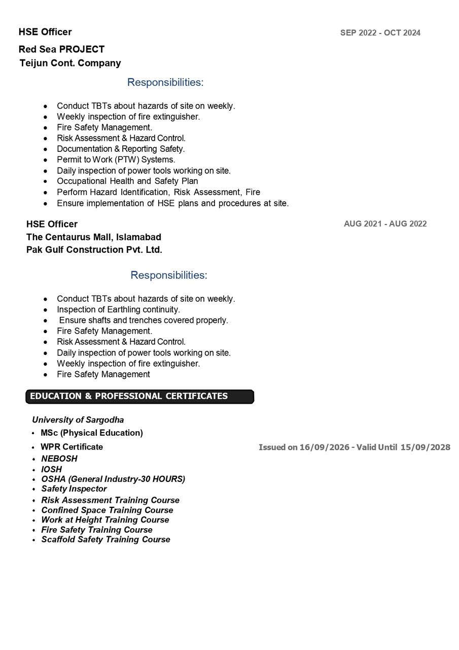 Riyadh, Job Seekers, HSE OFFICER