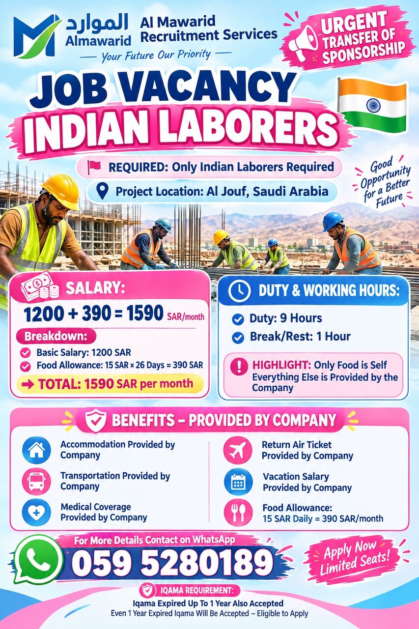 Riyadh, Jobs, Need Indian Labours