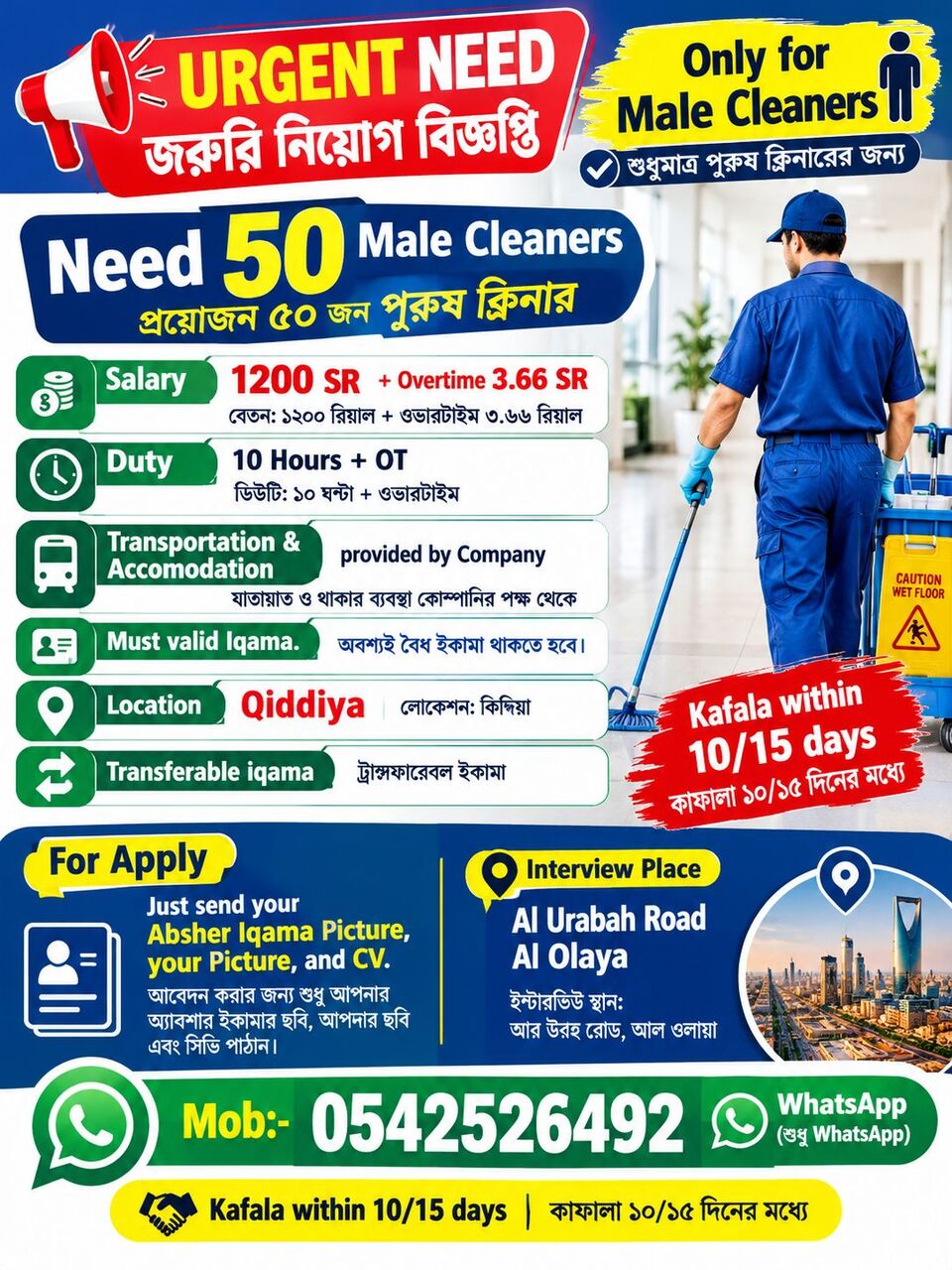 Riyadh, Jobs, Indor Cleaner