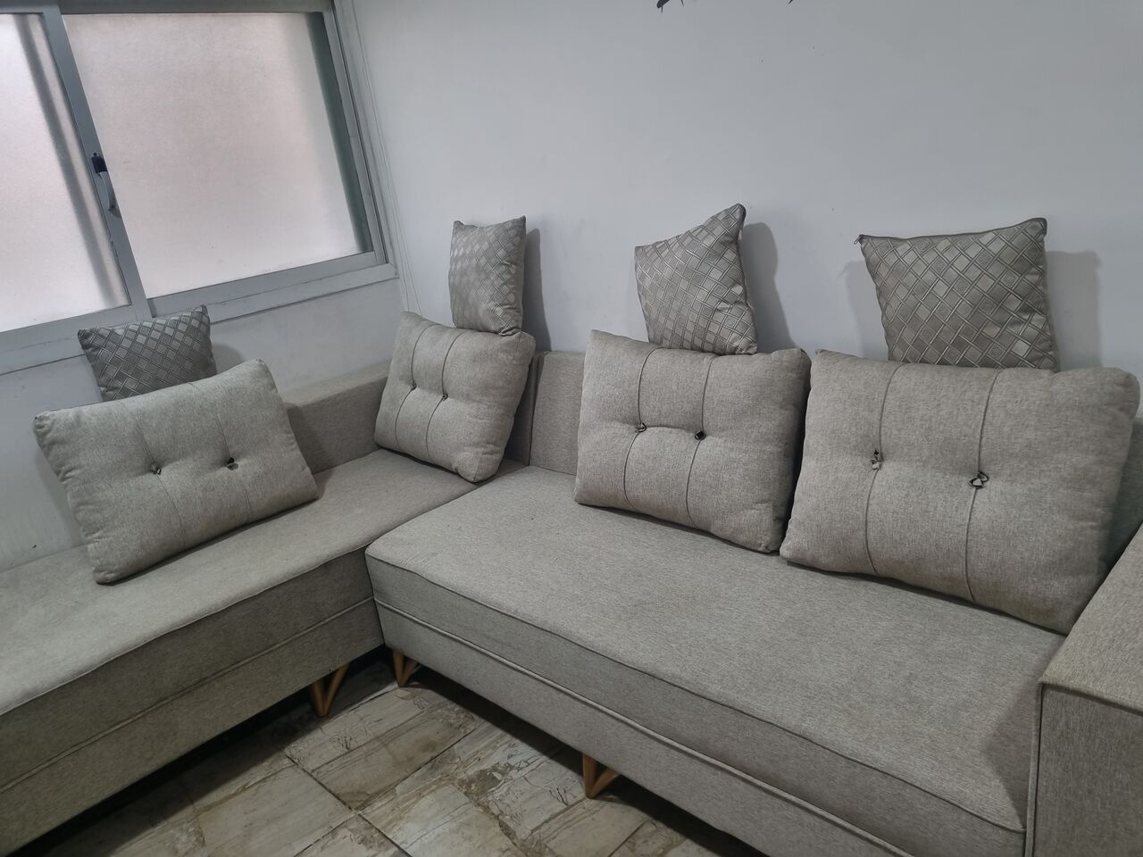 Al Thuqbah, Furniture, SAR 850,  New Like Modern L-Shaped Sectional Sofa With Cushions & Pillow