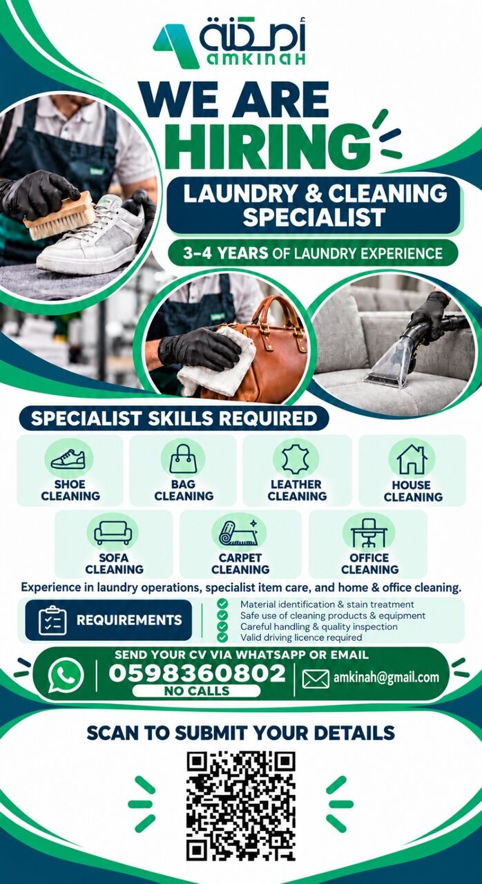 Riyadh, Jobs, Laundry & Cleaning Specialist