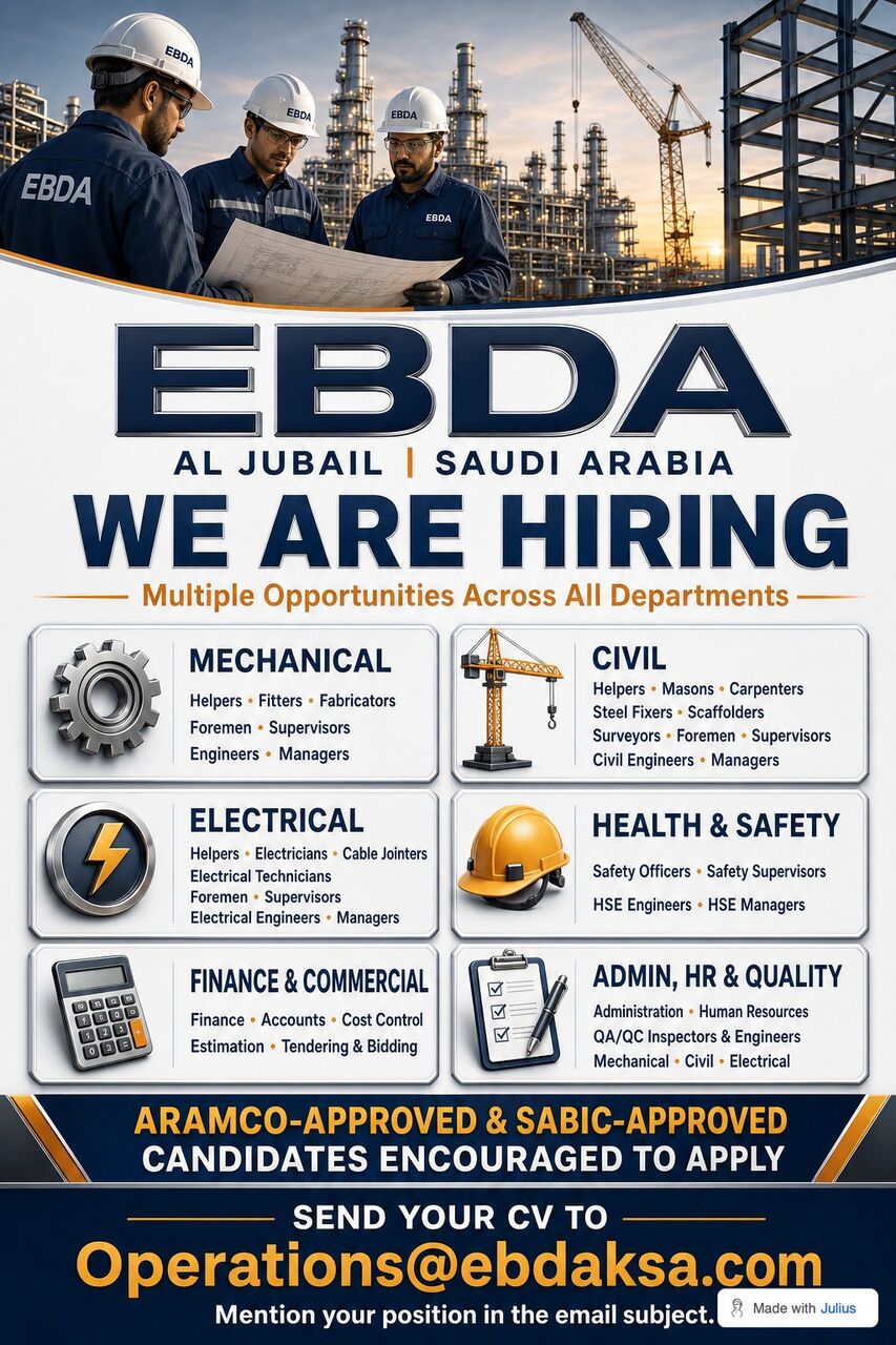 Jubail, Jobs, Urgently Hiring