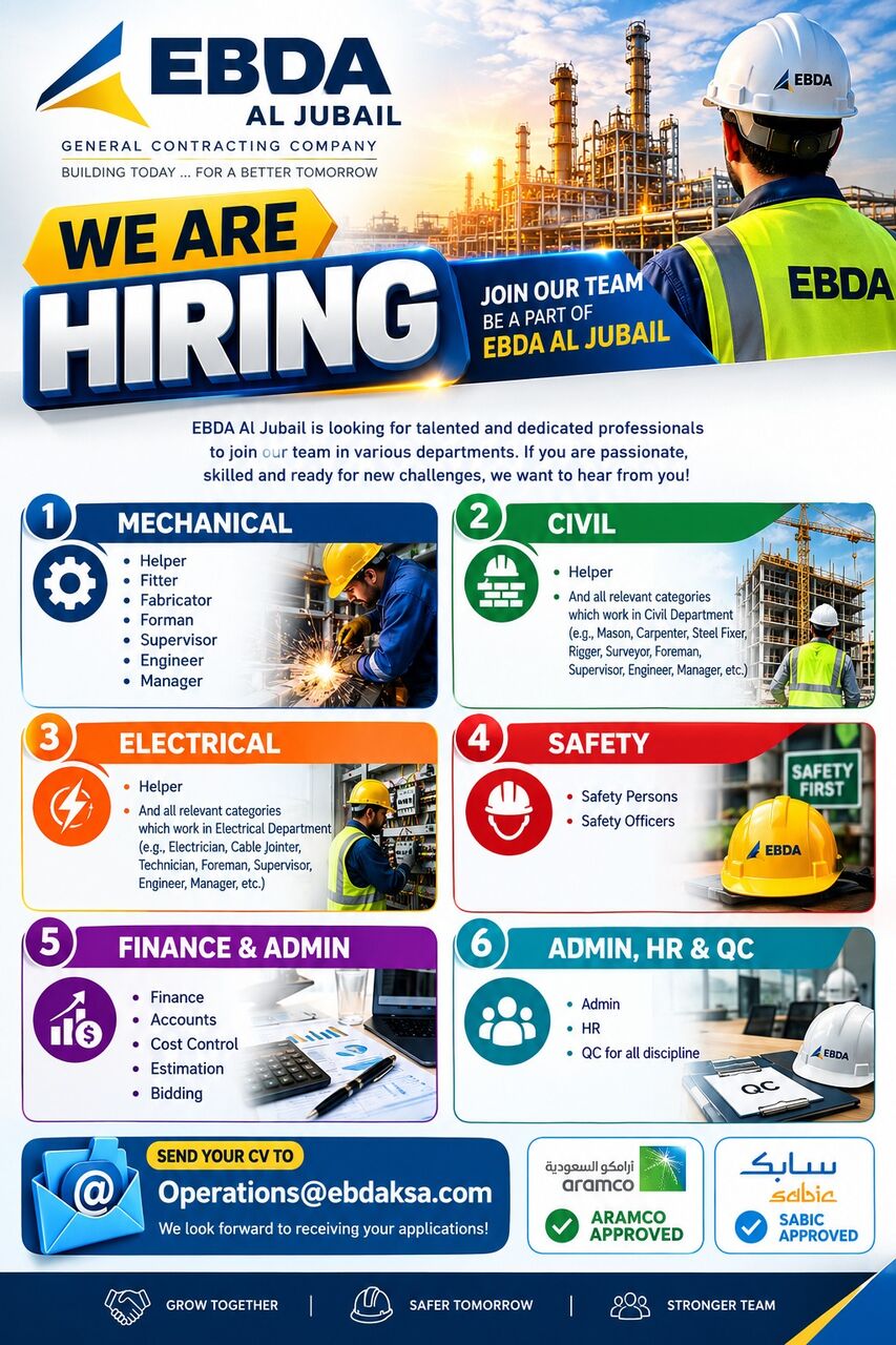 Jubail, Jobs, Urgently Hiring