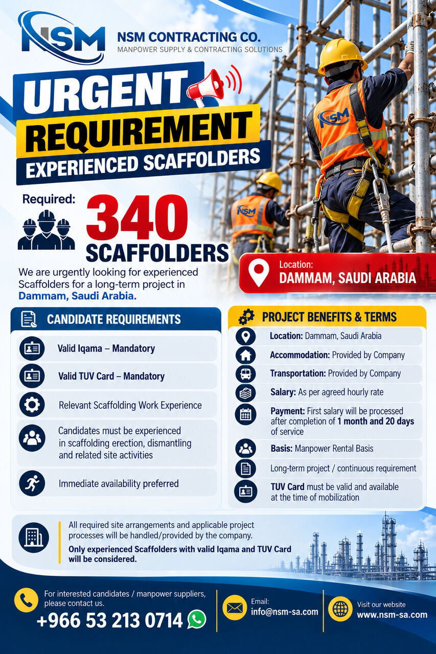 Dammam, Jobs, URGENT REQUIREMENT &ndash; EXPERIENCED SCAFFOLDERS