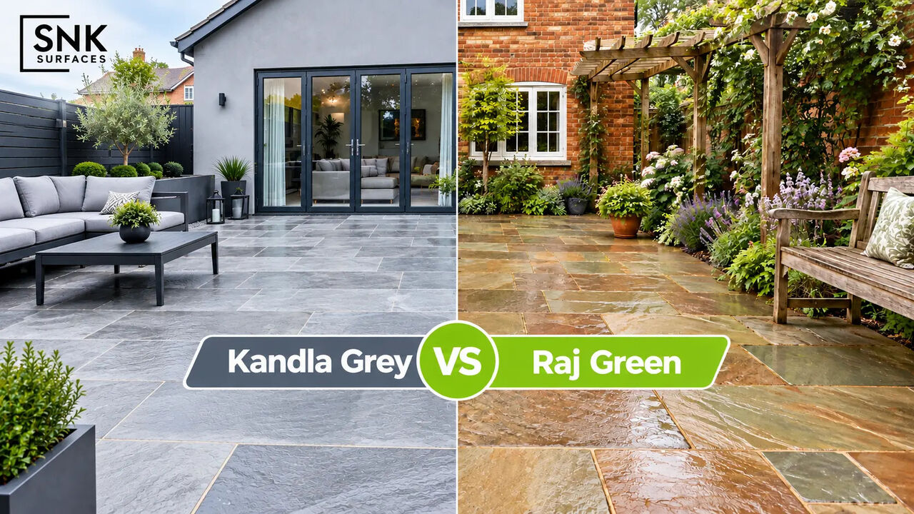 London, Businesses For Sale, Choosing Between Kandla Grey And Raj Green For Paving Slabs