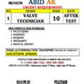 Urgent Recruitment VALVE TECHNICIAN