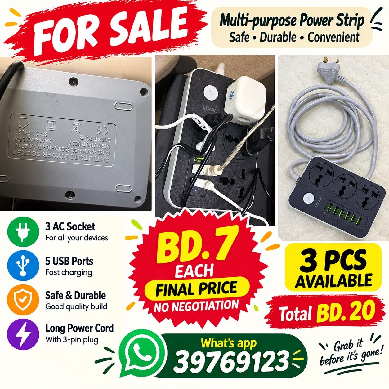 Manama, Household Items, BHD 7,  🔌 Power Strip For Sale
