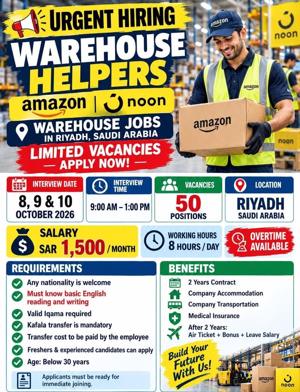 Riyadh, Jobs, Noon Ware House Worker