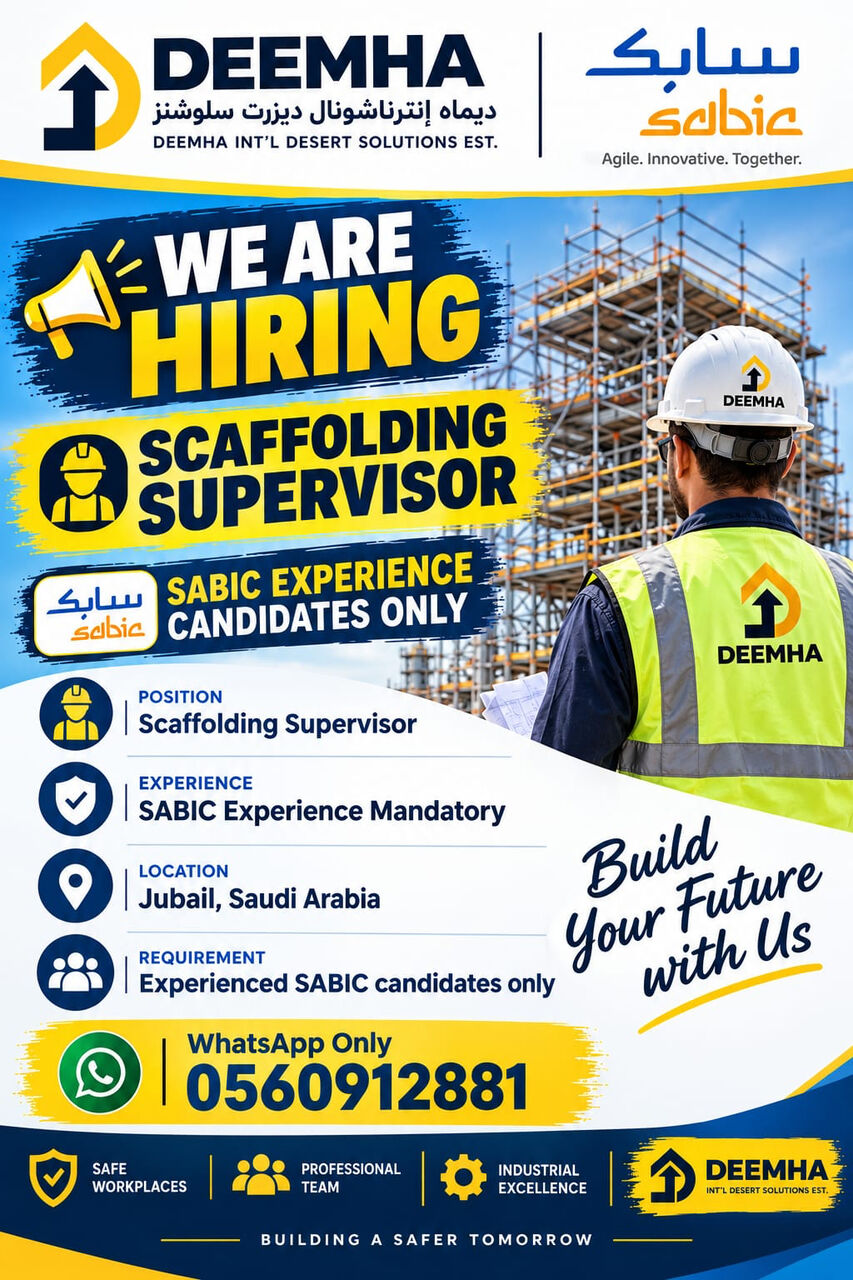 Jubail, Jobs, URGENT REQUREMENT FOR SCAFFOLDING SUPERVISOR