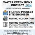 Filipino Site Engineer/Accountant/Technicians (for Water Extensions Project)