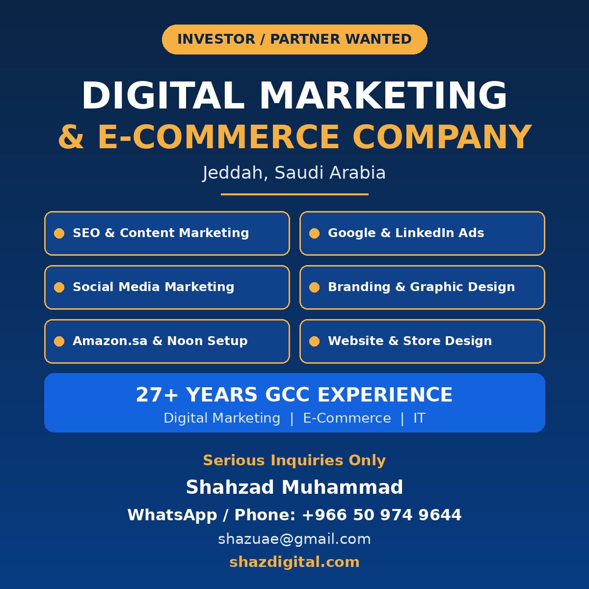 Jeddah, Business Partners, Investor Wanted: Digital Marketing & E-Commerce Company, Jeddah, Saudi Arabia