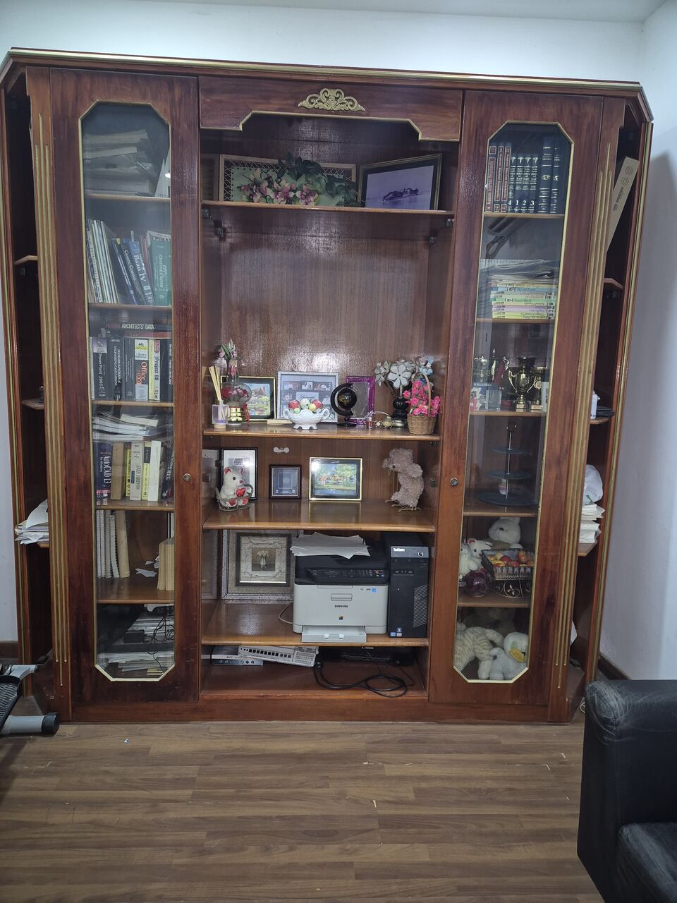 Gudaibiya, Furniture, BHD 70,  Vintage Large Dark Wood Display Cabinet With Glass Doors