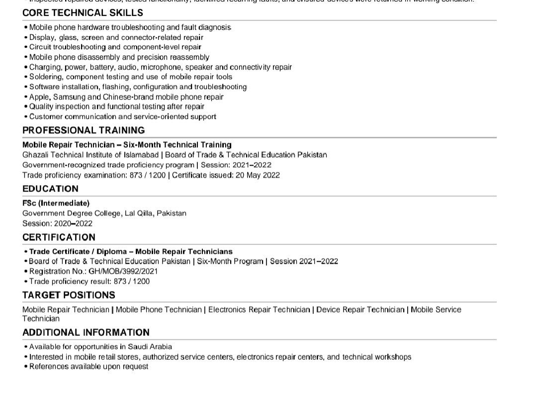 Riyadh, Job Seekers, I Am Looking For Mobile Repair Technician Job