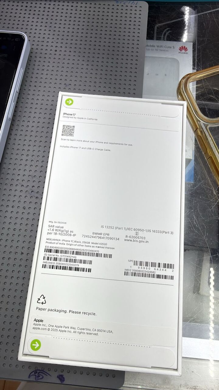 Jubail, Mobile Phones, SAR 3450,  IPhone 17 256GB; Battery Health 100%, Compatible Box  With Apple 20v Charger4