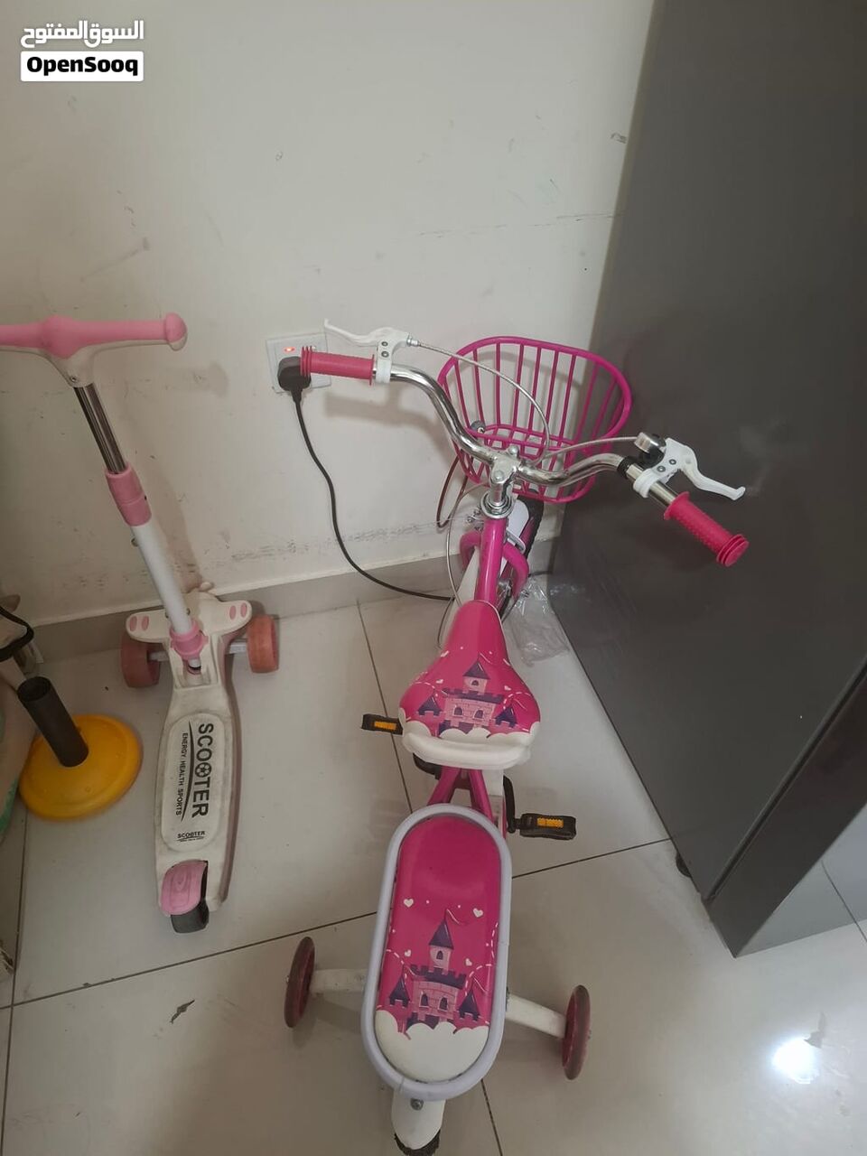 Riffa, Bicycles, BHD 15,  Kids Pink Bicycle + Adjustable Kick Scooter Set