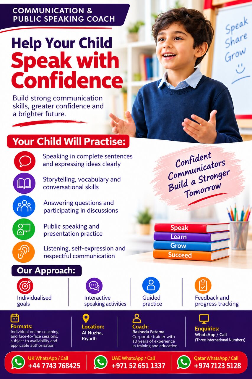 Al Nuzha, Lessons Offered, Native English Speaking, Pronunciation & Public Speaking For Children &ndash; Riyadh