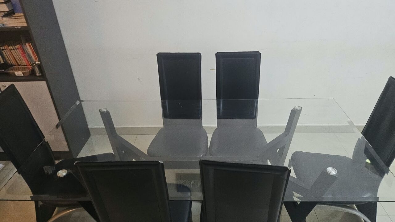 Riyadh, Furniture, SAR 786,  ✨ Elegant Glass Dining Table Set With 6 Chairs – Only 786 SAR! ✨