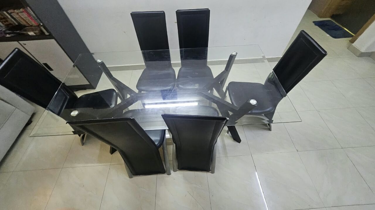 Riyadh, Furniture, SAR 786,  ✨ Elegant Glass Dining Table Set With 6 Chairs – Only 786 SAR! ✨