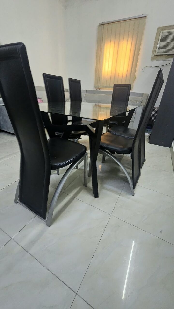 Riyadh, Furniture, SAR 786,  ✨ Elegant Glass Dining Table Set With 6 Chairs – Only 786 SAR! ✨