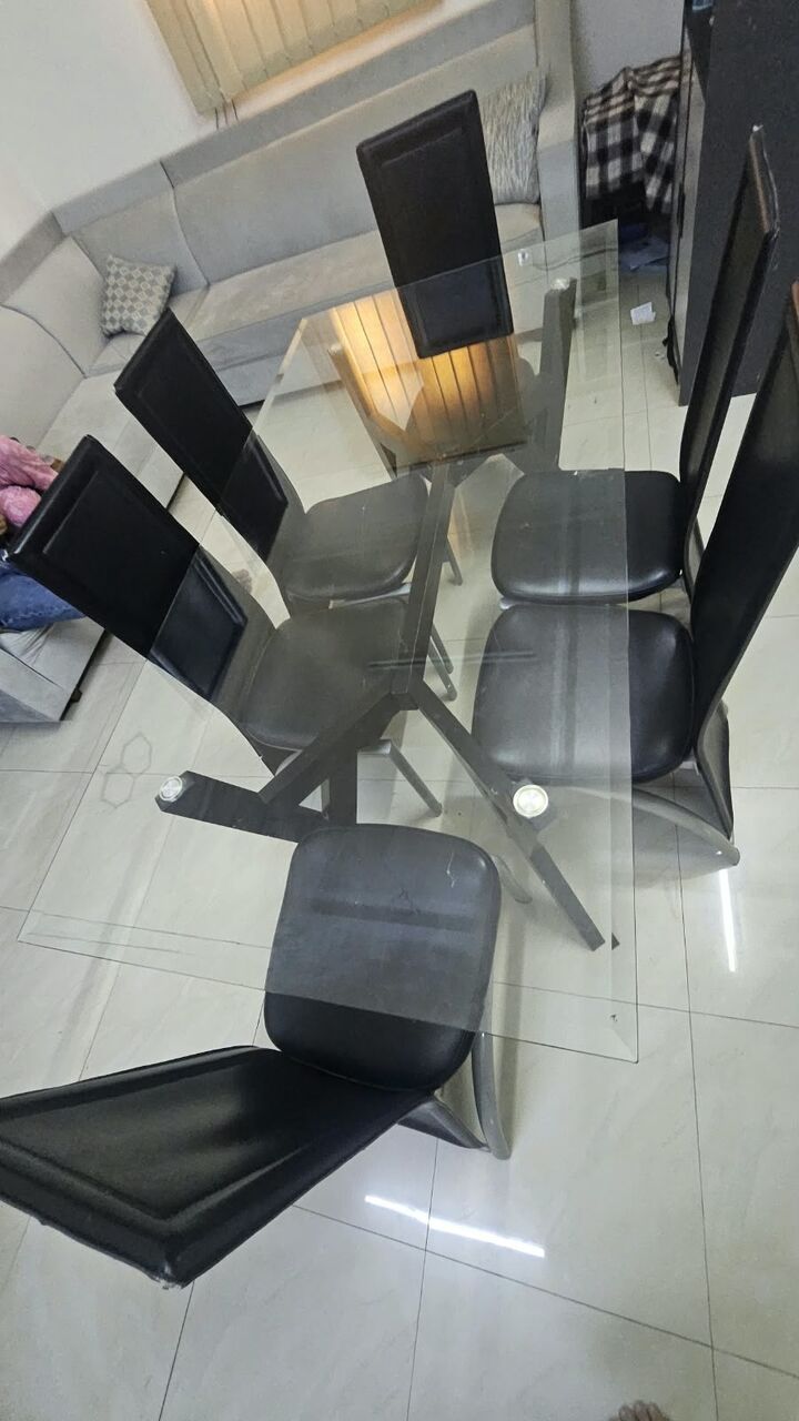 Riyadh, Furniture, SAR 786,  ✨ Elegant Glass Dining Table Set With 6 Chairs – Only 786 SAR! ✨