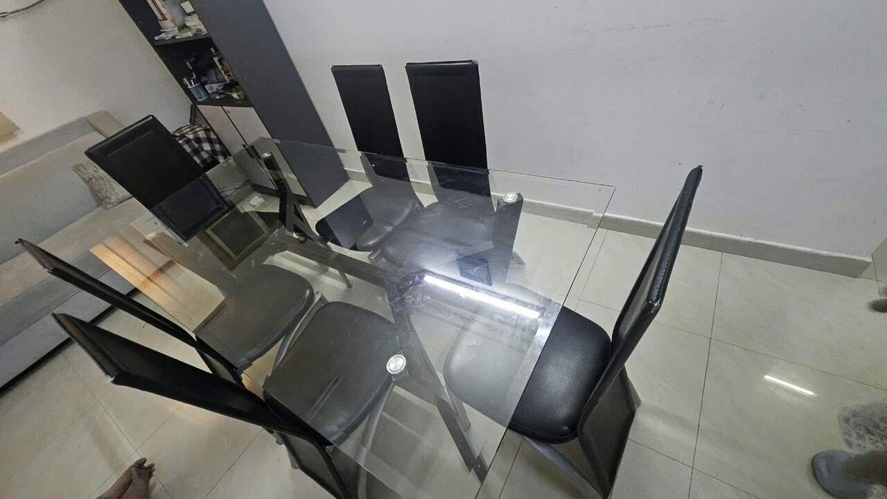 Riyadh, Furniture, SAR 786,  ✨ Elegant Glass Dining Table Set With 6 Chairs – Only 786 SAR! ✨