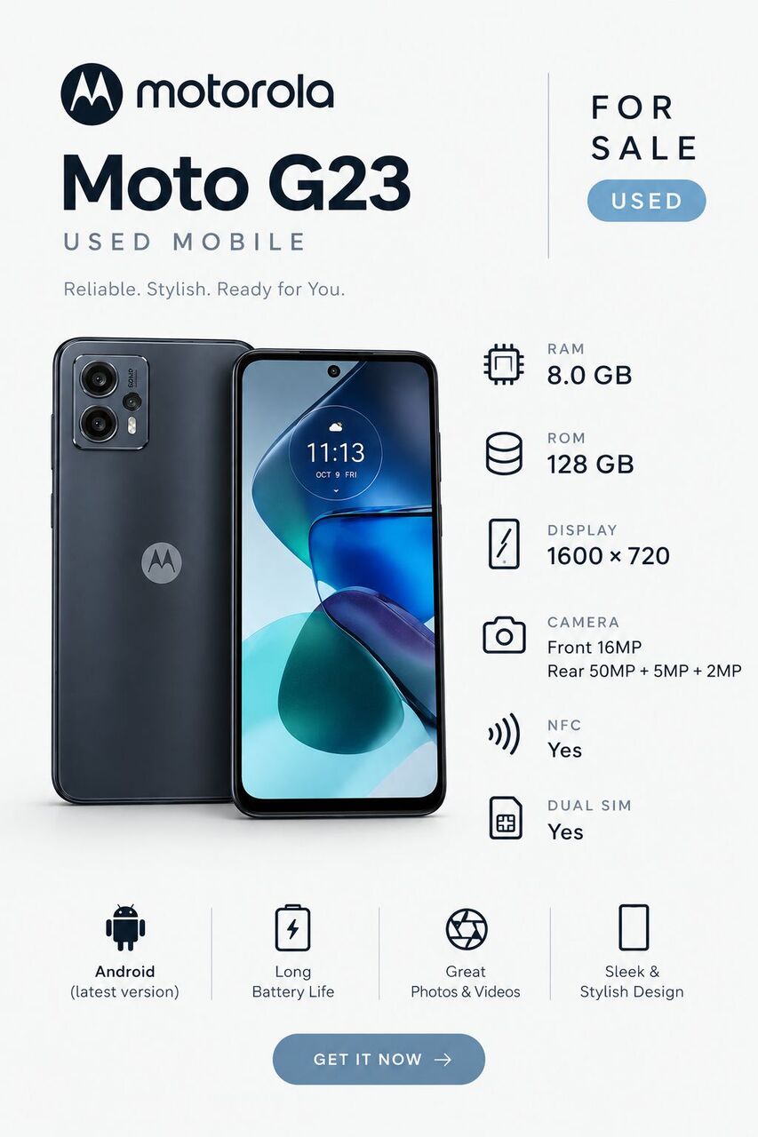 Riyadh, Mobile Phones, SAR 225,  Moto G23 Excellent Condition Just 225 SR