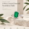 GBP 3950,  Layla Diamonds | 1.90ct Green Emerald Seamless Halo Engagement Ring