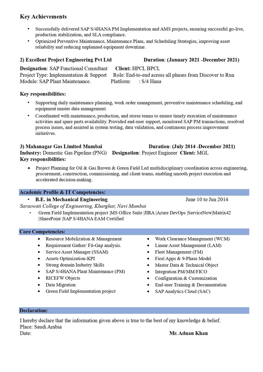 Riyadh, Job Seekers, SAP PM/EAM Consultant