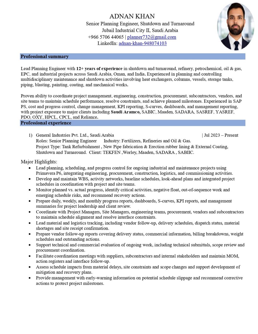 Dammam, Job Seekers, Lead Planning Engineer EPC Pipeline Shutdown Turnaround Offshore