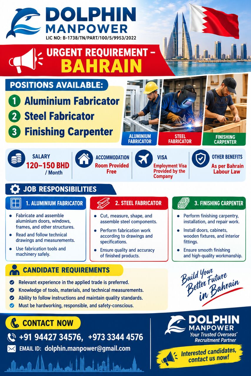 Jidhafs, Jobs, WE ARE HIRING FOR ALUMINIUM FABRICATOR, STEEL FABRICATOR, FINISHING CARPENTER