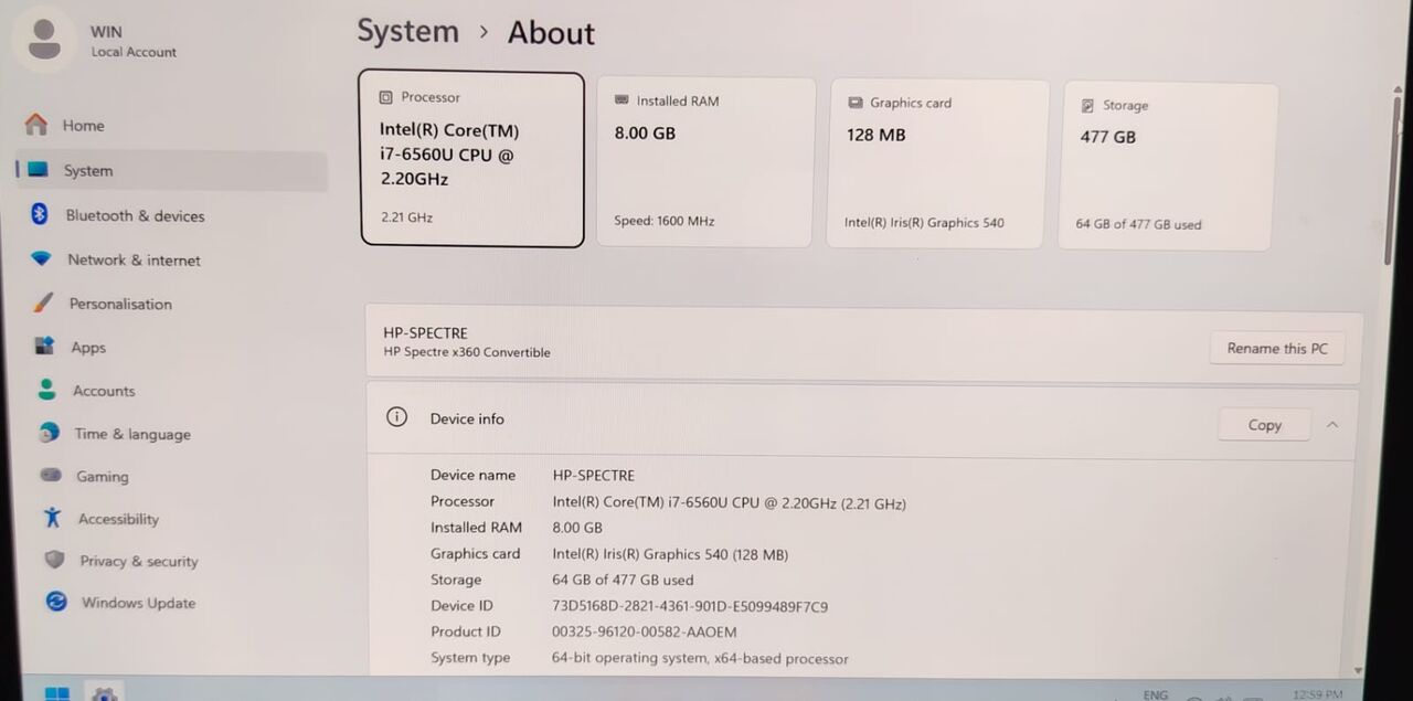 Dammam, Computers, SAR 1600,  HP Spectre X360 TouchScreen 360 Degree 2-in-1 Convertible Laptop,512GB SSD,8GBMemory,WIN11