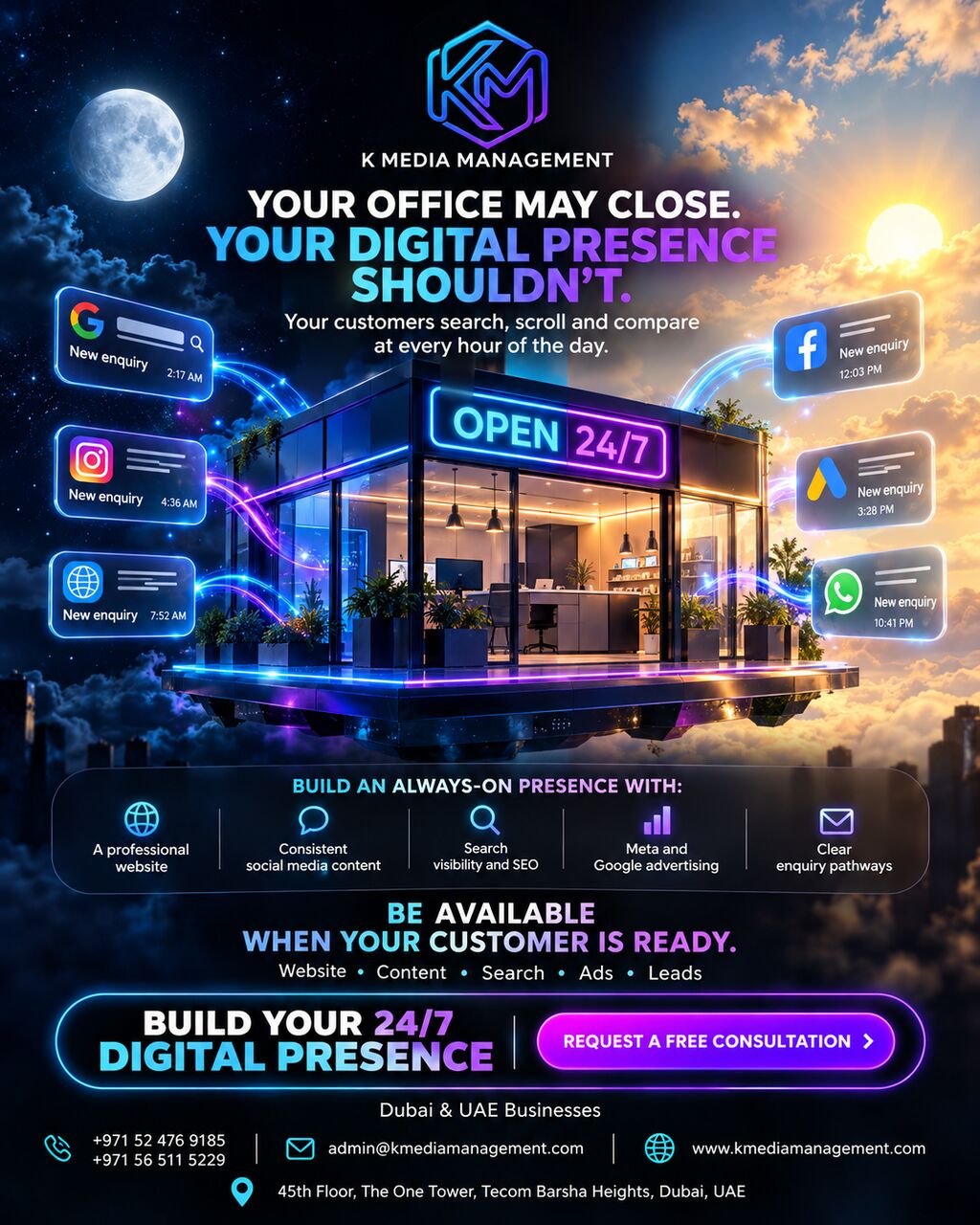 Dubai, Marketing, 24/7 Digital Presence & Lead Generation Dubai | K Media