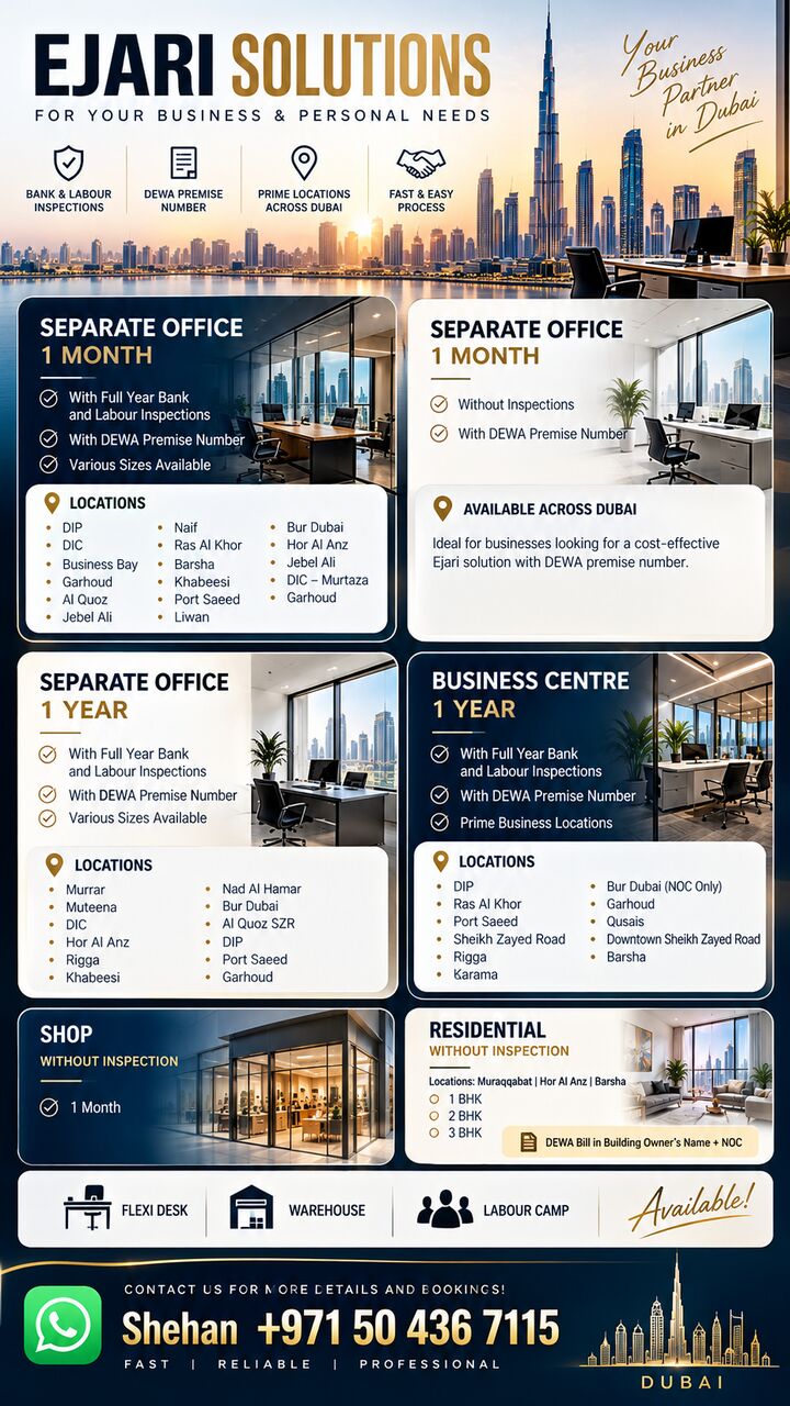 Deira, Offices, AED 1450,  100 Sq. Feet,  Dubai Office Ejari And Business Centre Options Available