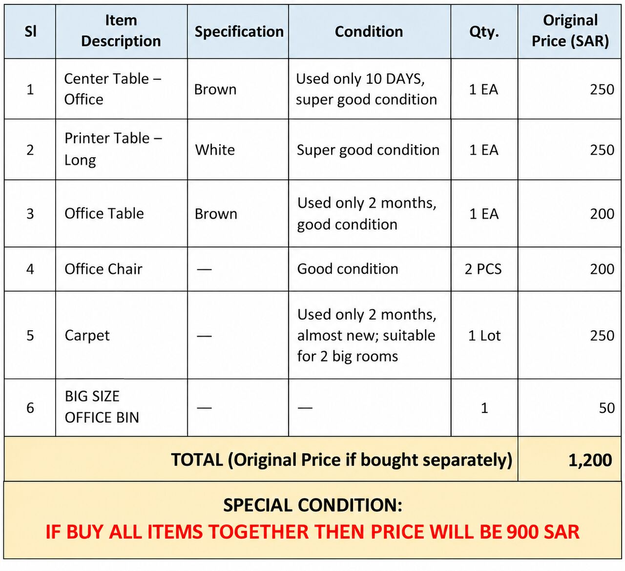 Dammam, Furniture, SAR 900,  ALMOST NEW OFFICE FURNITURES ALL ITEMS 900 SAR - WHATSAPP ONLY 0542627547